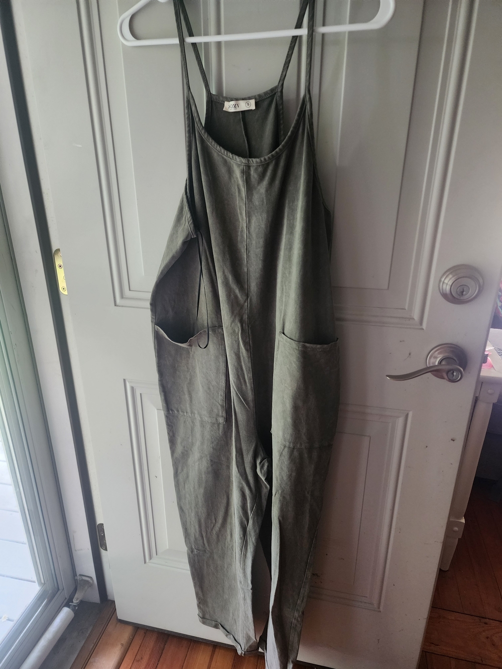 Sozy Washed Olive Utility Jumpsuit with Pockets M